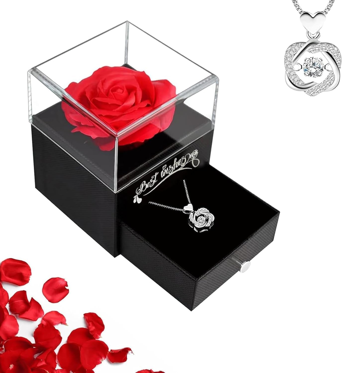 Rosa Eterna Con Collar Regalos Para Mujer,Rosa Eterna Natural Preservada Caja Regalos Originales Para Mujer Pareja Mom Para Regalos San Valentin,Dia De La Madre,Aniversario,Cumpleaños,Navidad