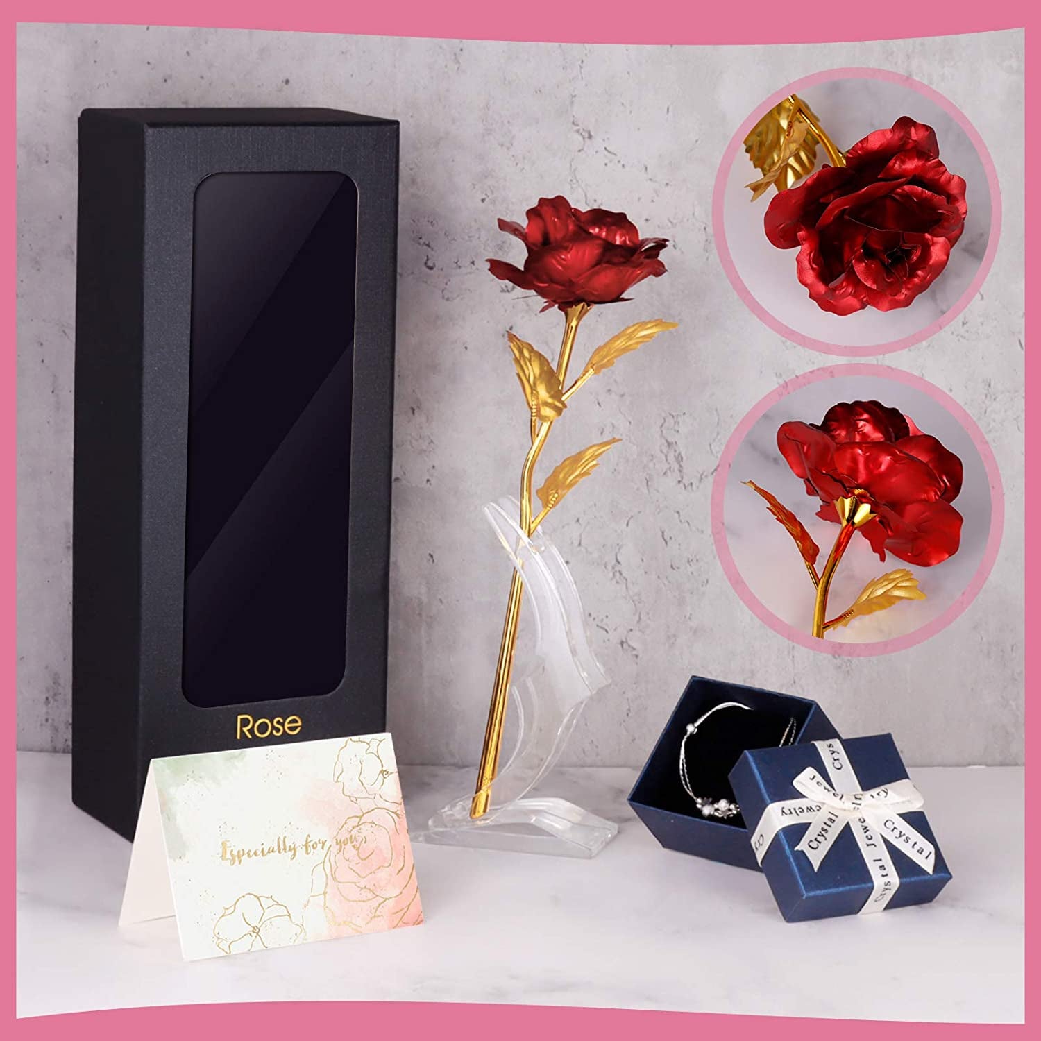 Rosa Eterna, Rosa Sant Jordi Roja Con Base Y Tarjeta De Felicitación, San Valentin Regalos Mujer, Regalos Originales Para Mujer, Caja San Valentin, Regalo De San Valentin Para Mujer Esposa.