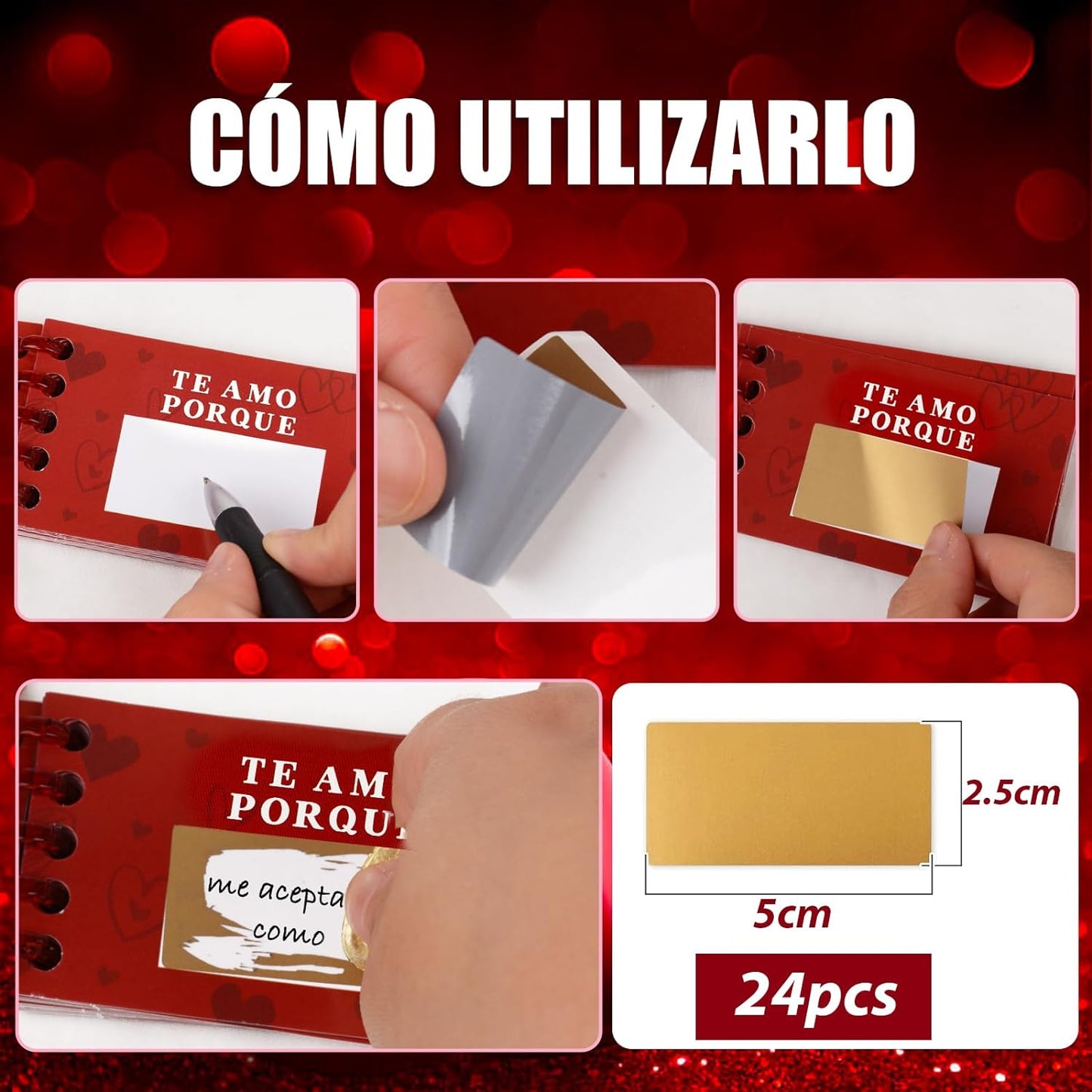 Regalo Pareja, Regalo Día San Valentín, 25* Tarjetas Felicitación Español + 24* Pegatinas Rasca + 1* Canutillo Encuadernar, Regalo Novia Novio Mujer Marido Aniversario Boda, Libreta Sorpresa