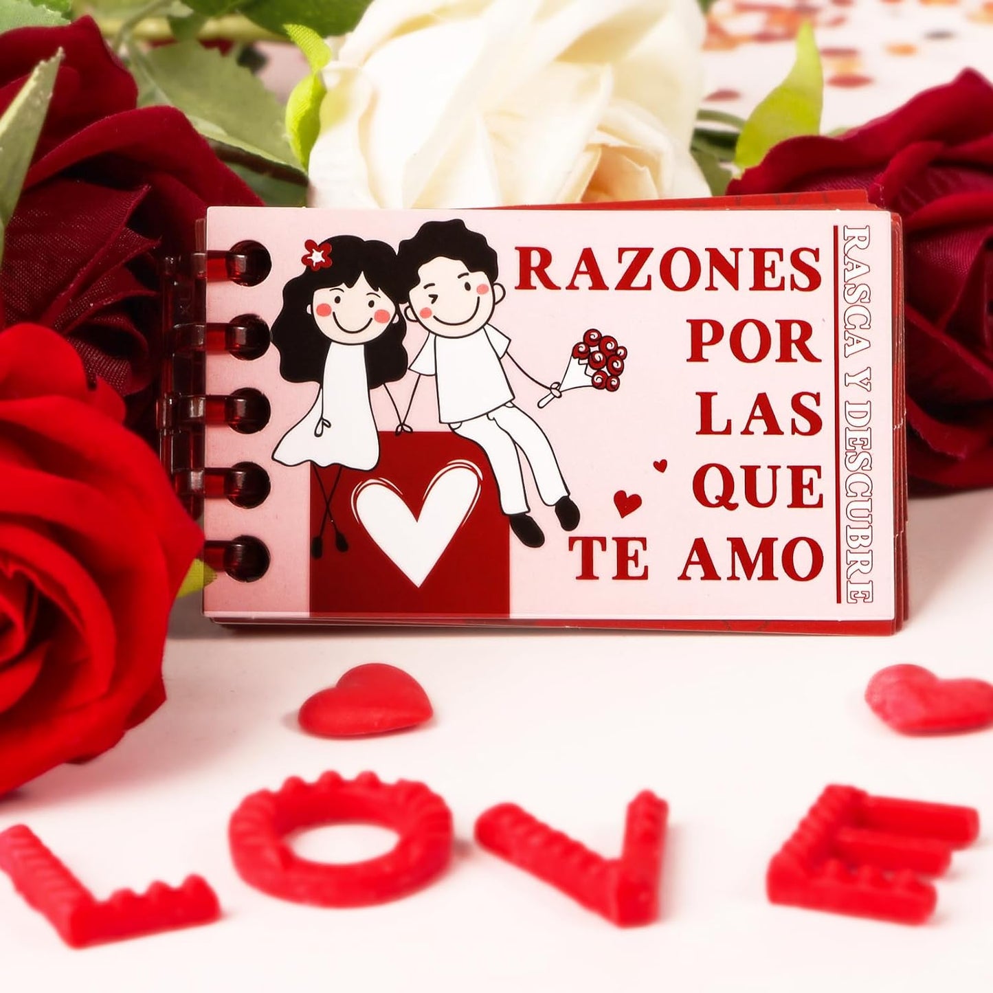 Regalo Pareja, Regalo Día San Valentín, 25* Tarjetas Felicitación Español + 24* Pegatinas Rasca + 1* Canutillo Encuadernar, Regalo Novia Novio Mujer Marido Aniversario Boda, Libreta Sorpresa