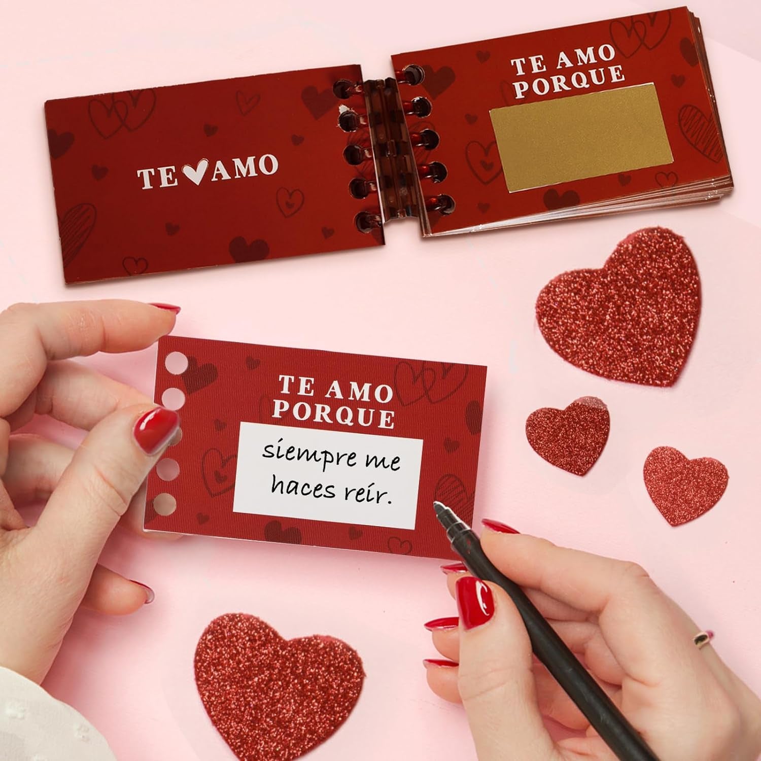 Regalo Pareja, Regalo Día San Valentín, 25* Tarjetas Felicitación Español + 24* Pegatinas Rasca + 1* Canutillo Encuadernar, Regalo Novia Novio Mujer Marido Aniversario Boda, Libreta Sorpresa